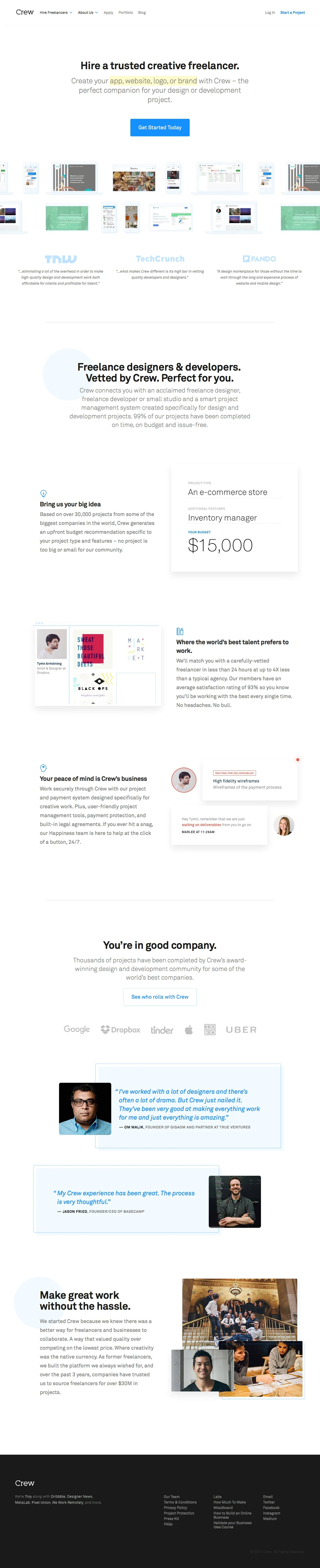 Crew Landing Page Example: Hire Freelancers Online, Quality Guaranteed.