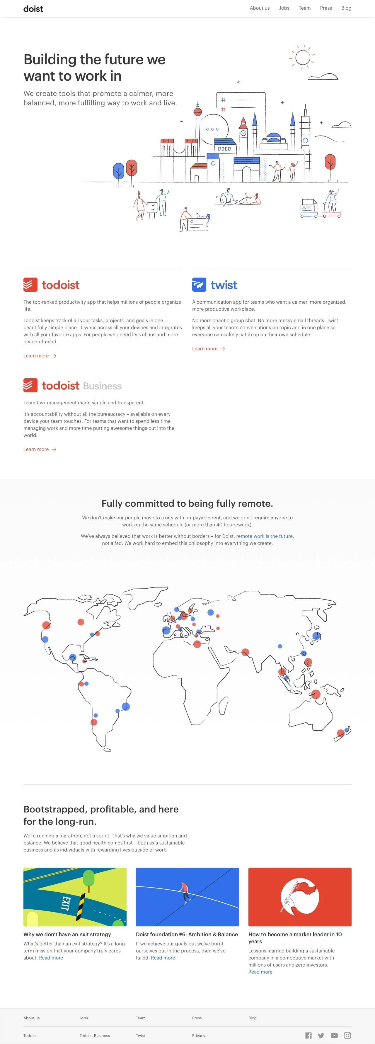 Doist Landing Page Example: We create tools that promote a calmer, more balanced, more fulfilling way to work and live.