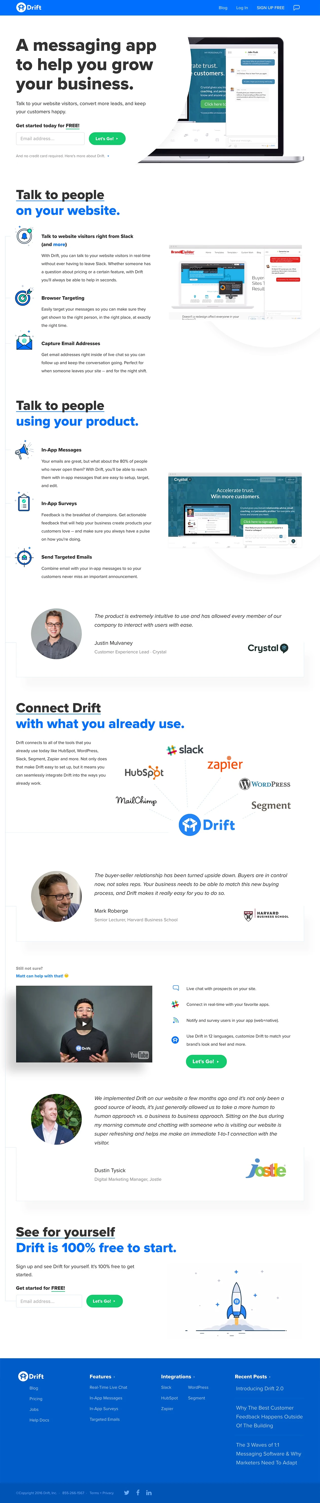 Drift Landing Page Example: Talk to your website visitors, convert more leads, and keep your customers happy.