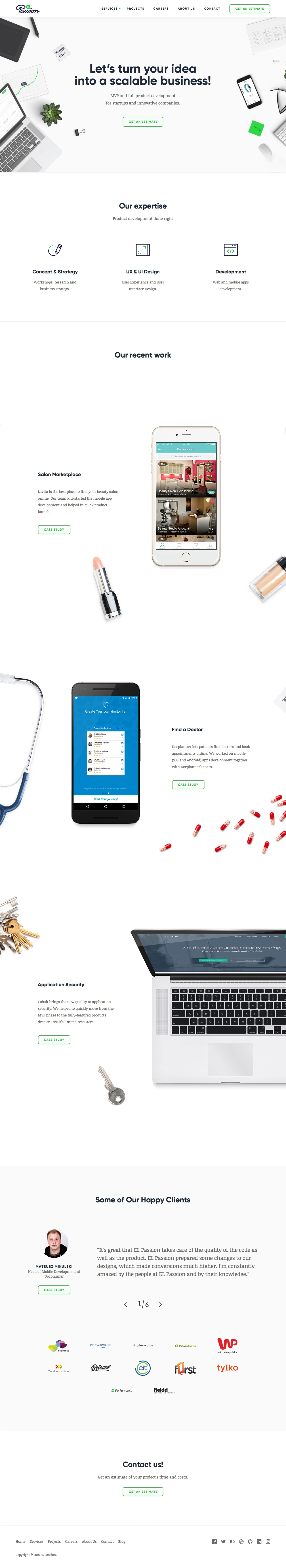 EL Passion Landing Page Example: Let’s turn your idea into a scalable business! MVP and full product development for startups and innovative companies.