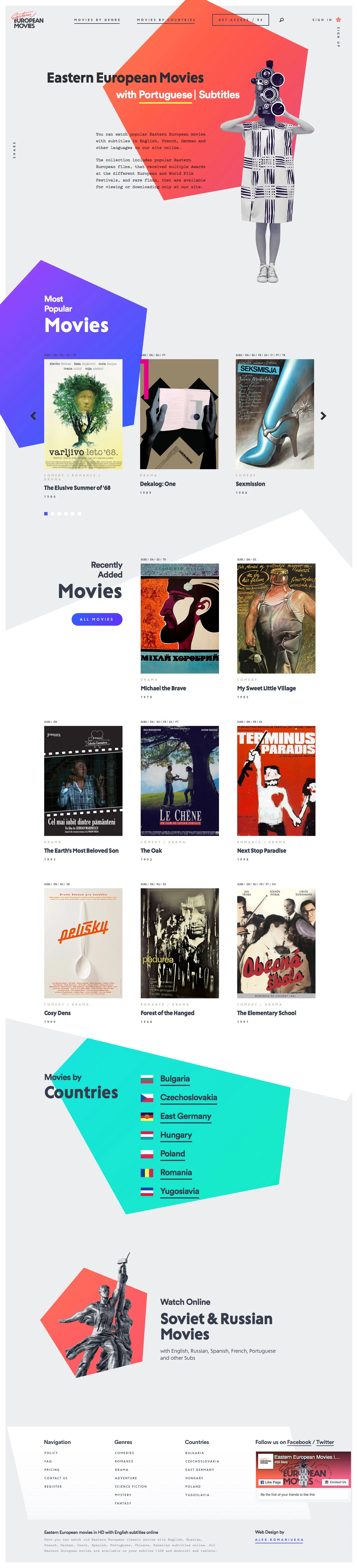Eastern European Movies Landing Page Example: You can watch popular Eastern European movies with subtitles in English, French, German and other languages on our site online