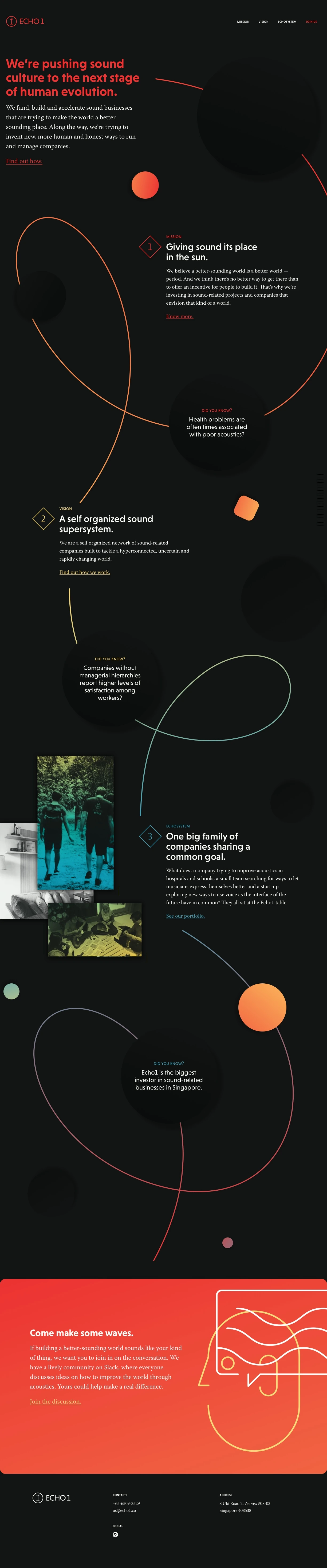 Echo1 Landing Page Example: We’re pushing sound culture to the next stage of human evolution.