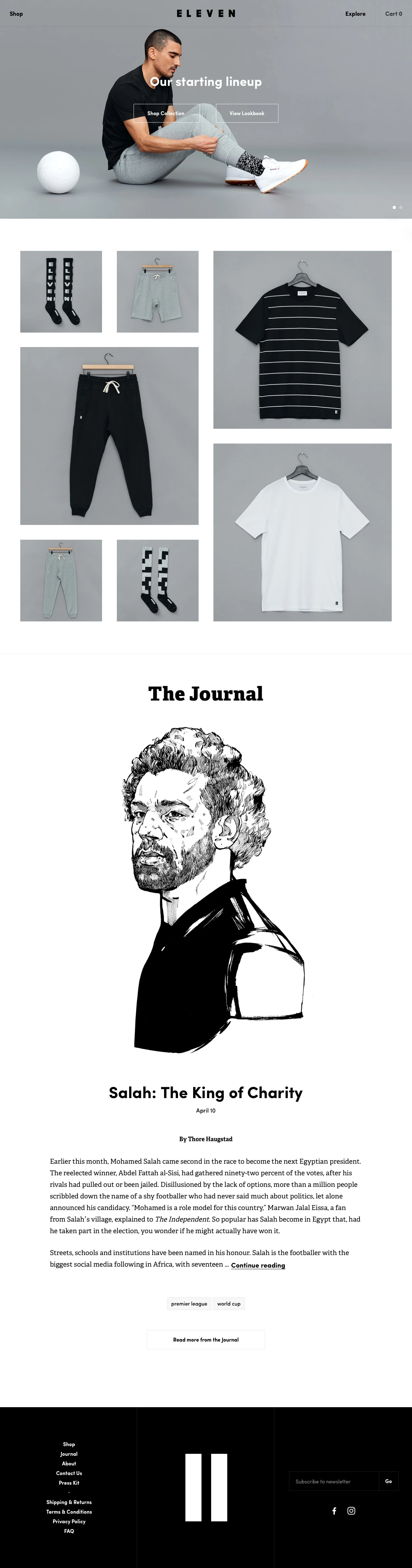 Eleven New York Landing Page Example: Eleven is devoted to crafting refined athletic wear and basics for men, designed to be worn both on and off the football pitch.
