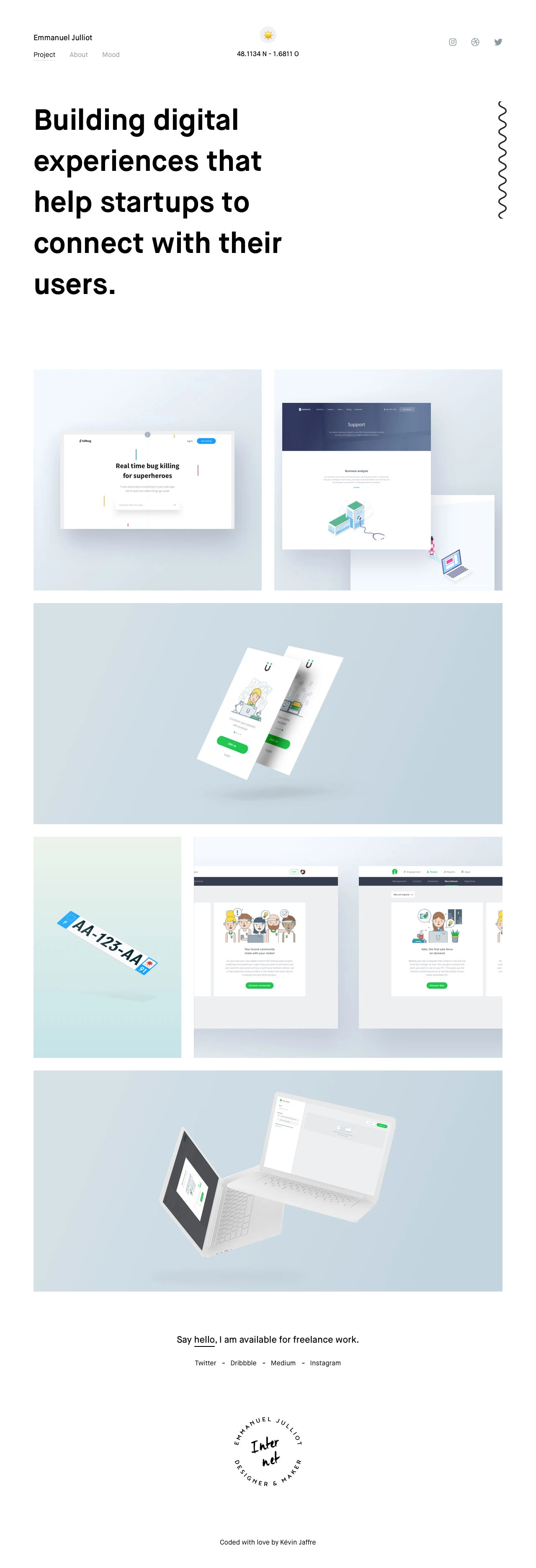 Emmanuel Julliot Landing Page Example: Building digital experiences that help startups to connect with their users.