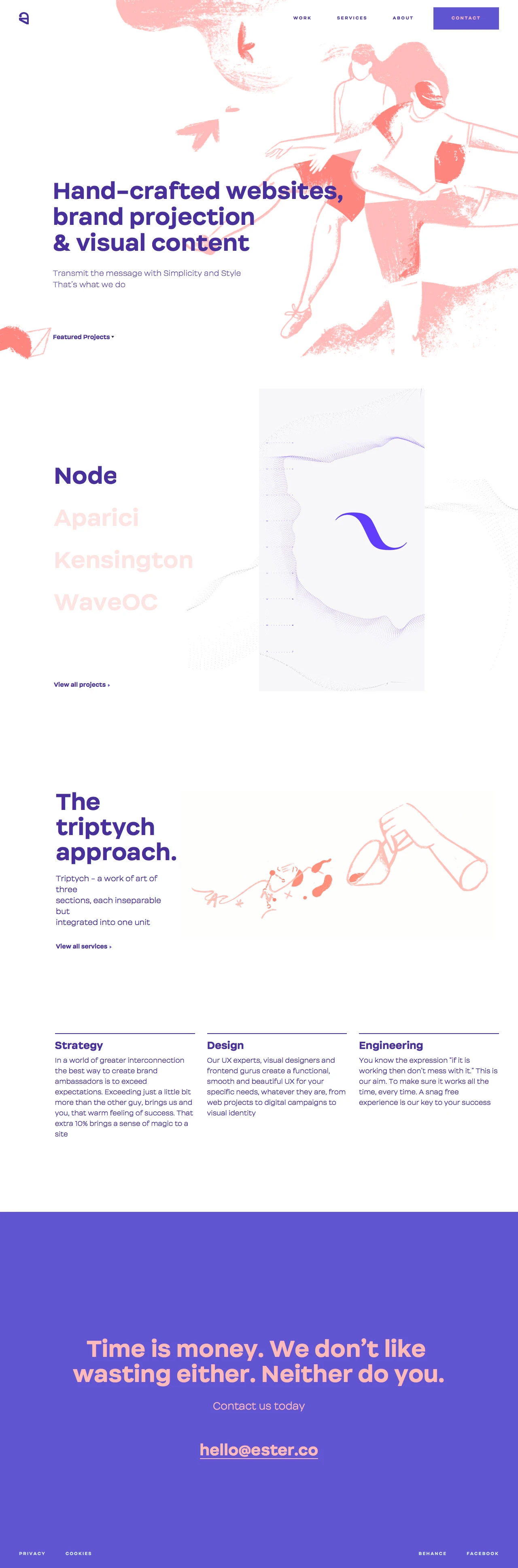 Ester Digital Landing Page Example: Hand-crafted websites, brand projection & visual content. Transmit the message with simplicity and style. That’s what we do.