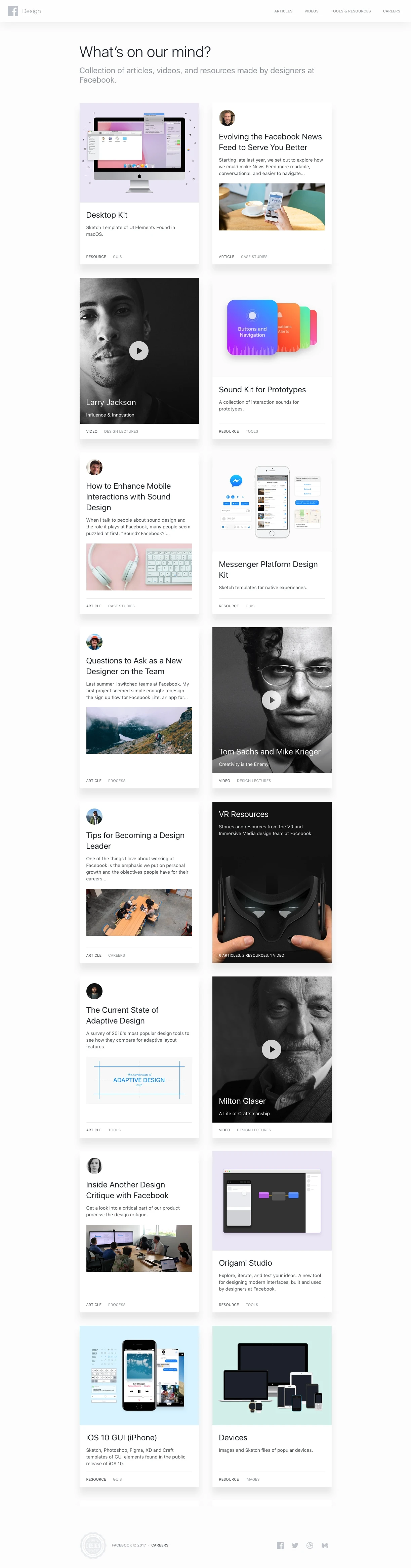 Facebook Design Landing Page Example: A collection of tools and resources from Facebook Design