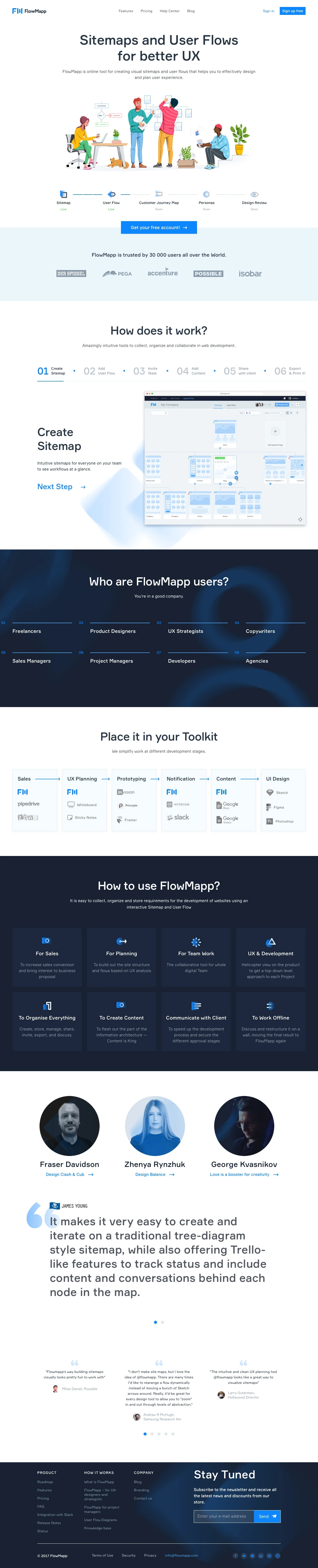 FlowMapp Landing Page Example: FlowMapp is next-generation online planning tool for creating a visual sitemap that will help you effectively design and plan a better UX for your websites.