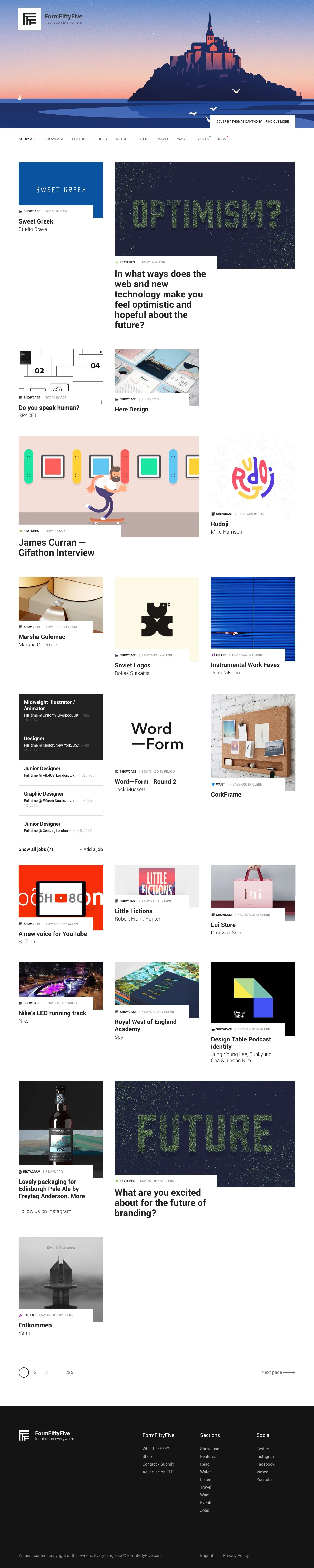 FormFiftyFive Landing Page Example: Covering graphic design, illustration, photography, art, product design, architecture, advertising,multimedia from around the globe.