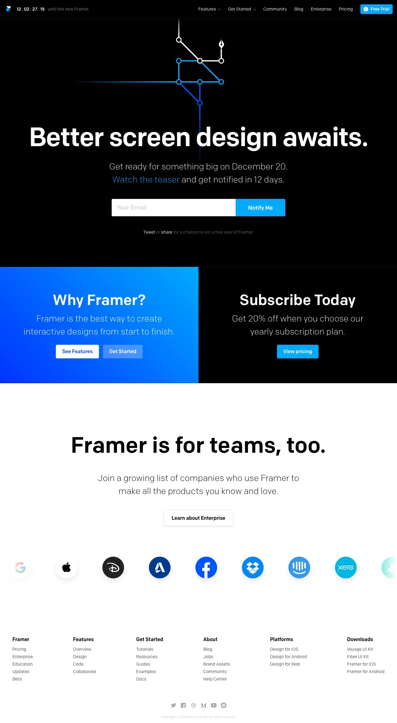 Framer Landing Page Example: Framer is the best way to create interactive designs from start to finish. Design from scratch and then easily turn your work into high-fidelity prototypes. Used by Facebook, Google, and more.