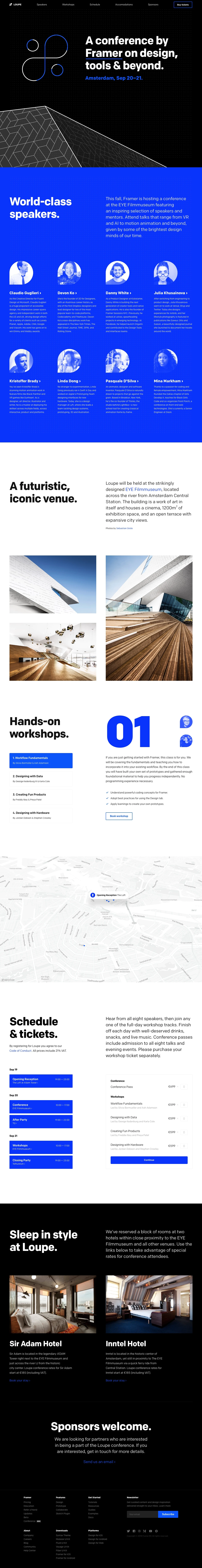 Loupe Landing Page Example: Talks on design, code and tooling. A conference by Framer on design, tools & beyond.