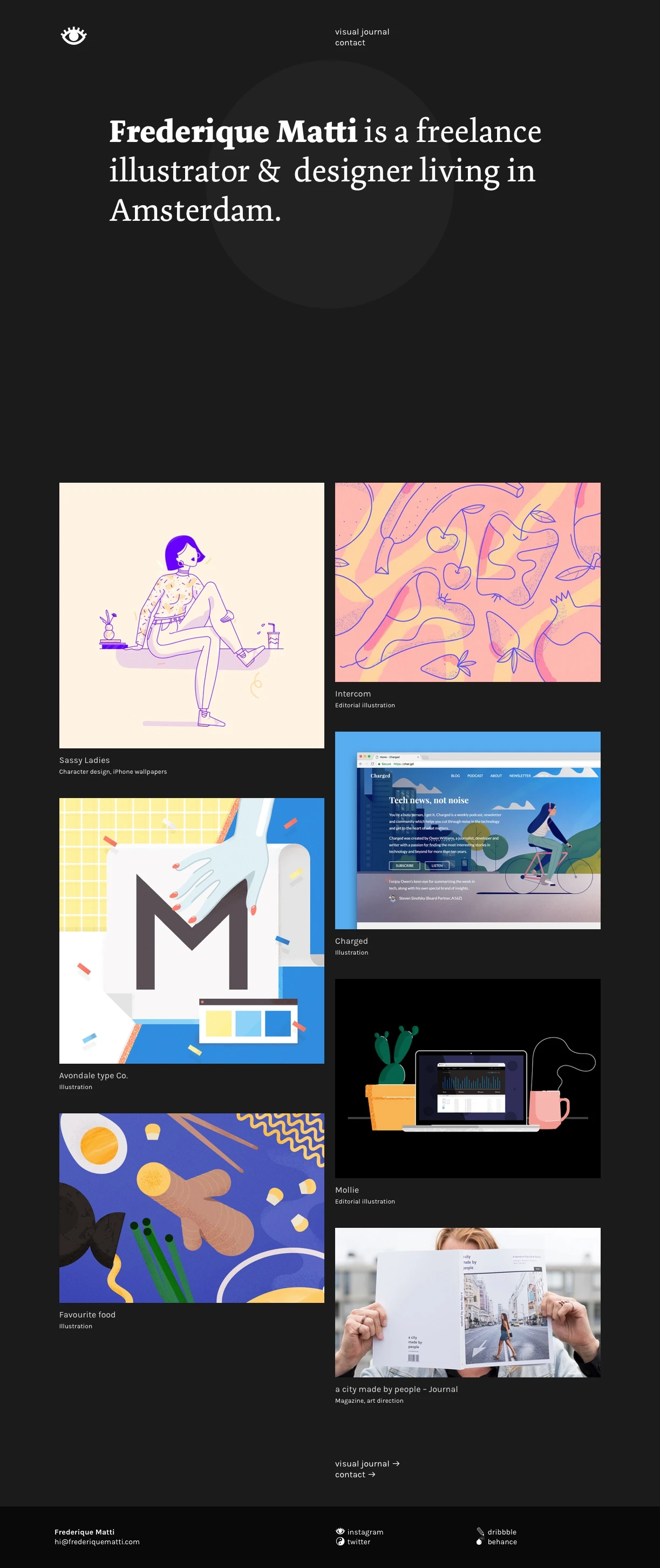 Frederique Matti Landing Page Example: Frederique Matti is a freelance illustrator & digital designer living in Amsterdam.