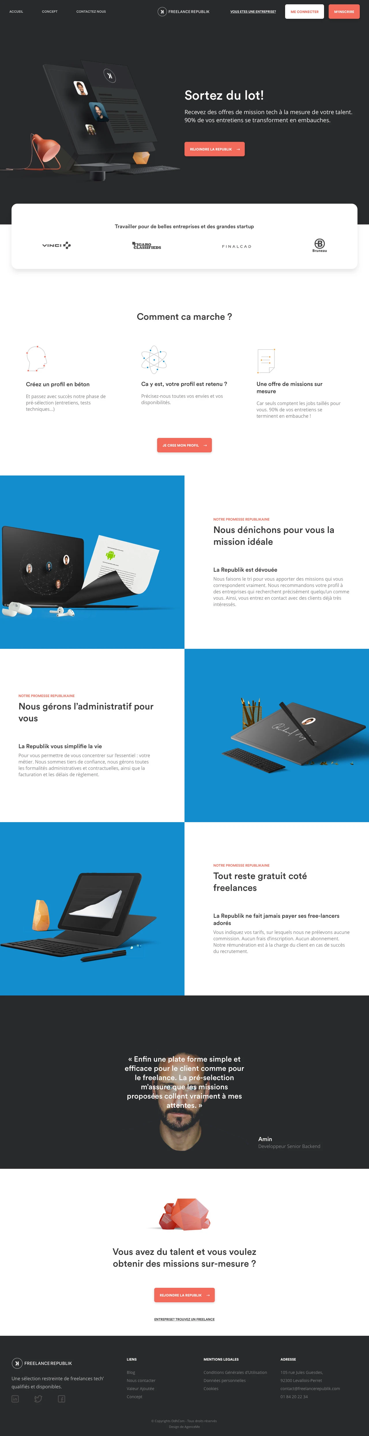 FreelanceRepublik Landing Page Example: Freelancerepublik is a two-sided marketplace that connects talented freelancers with top companies. Businesses get preselected and available freelancers.