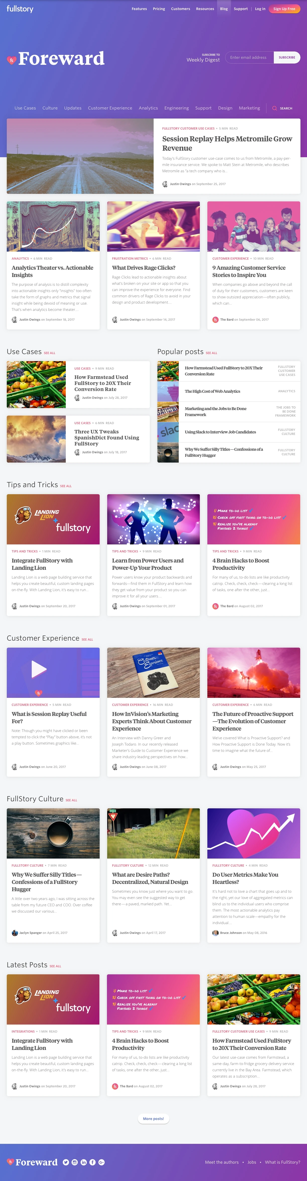 Foreward Landing Page Example: Customer Experience Analytics, Session Replay, and more.