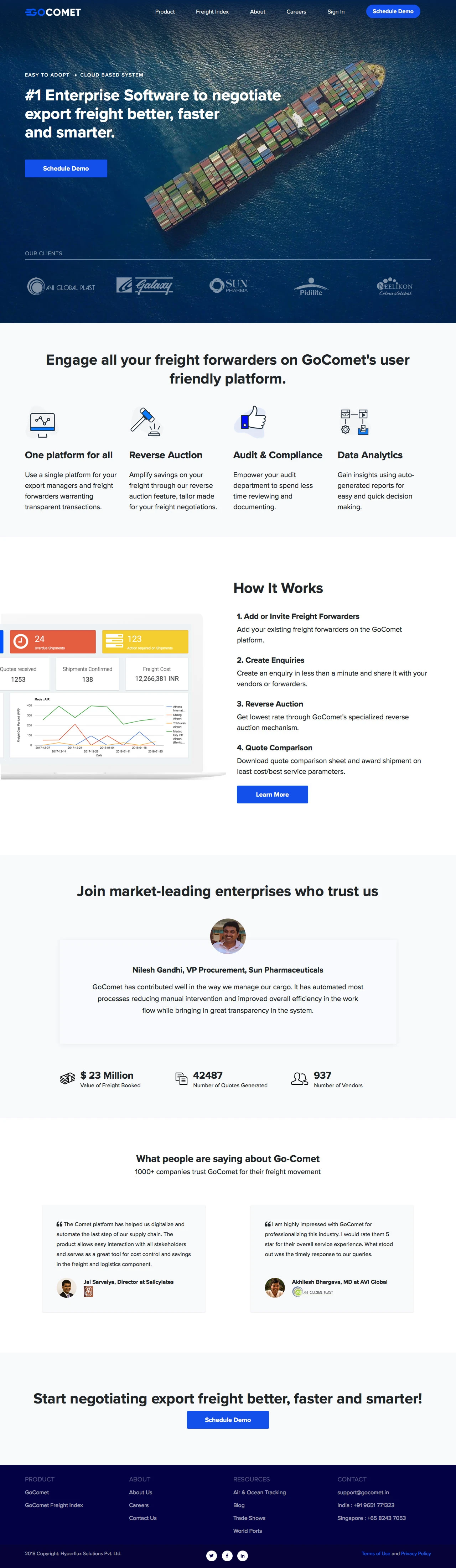 GoComet Landing Page Example: Enterprise Software to negotiate export freight better, faster and smarter.