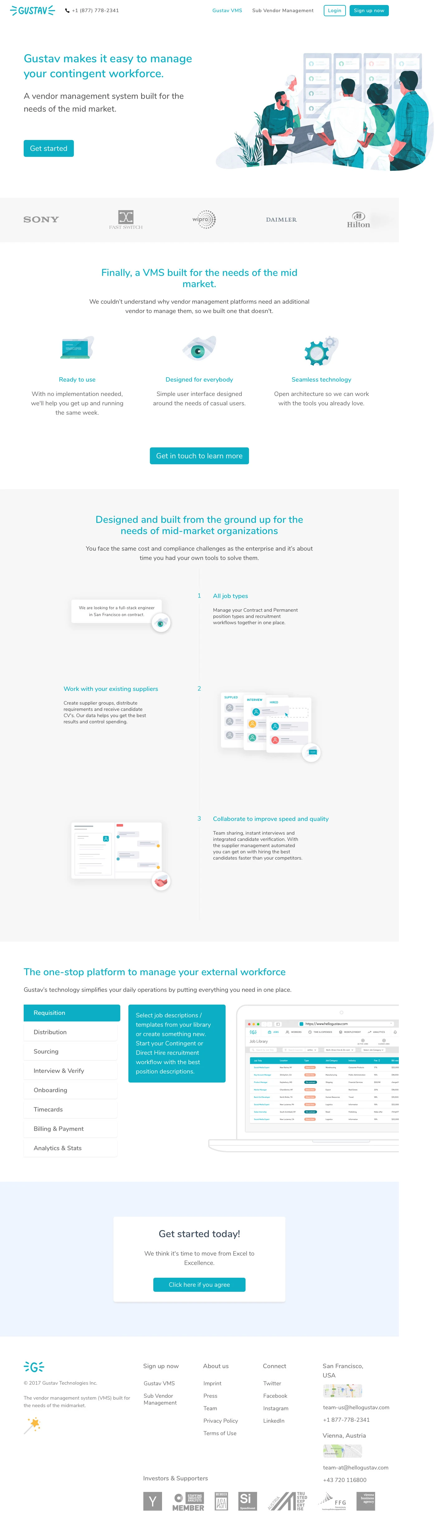 Gustav Landing Page Example: A vendor management system built for the needs of the mid market.