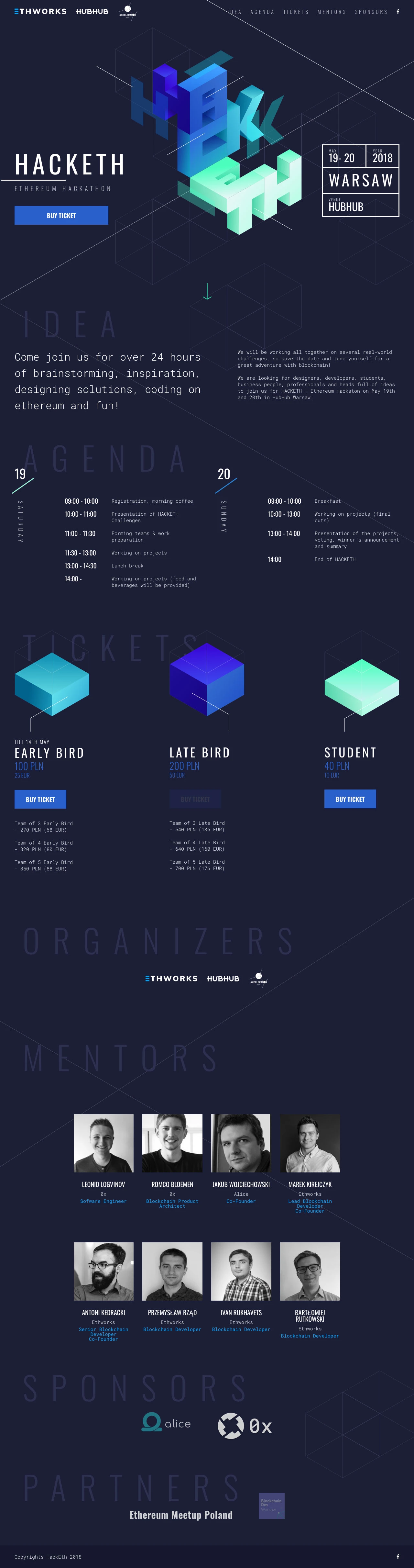 Hacketh Landing Page Example: Come join us for over 24 hours of brainstorming, inspiration, designing solutions, coding on ethereum and fun!