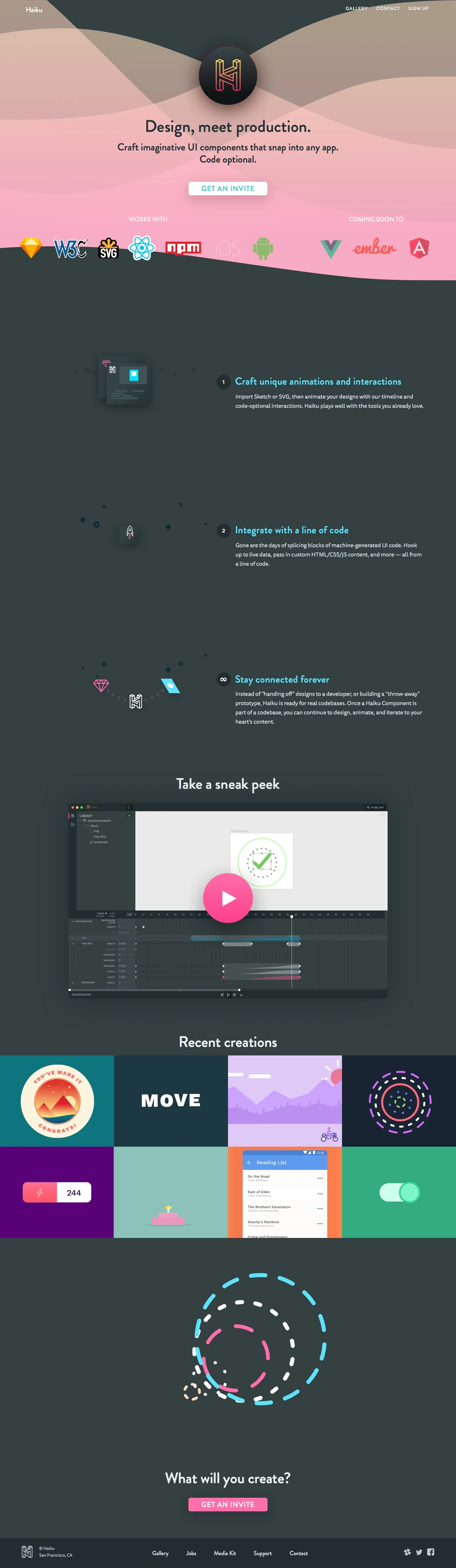 Haiku Landing Page Example: Craft imaginative UI components that snap into any app. Code optional.