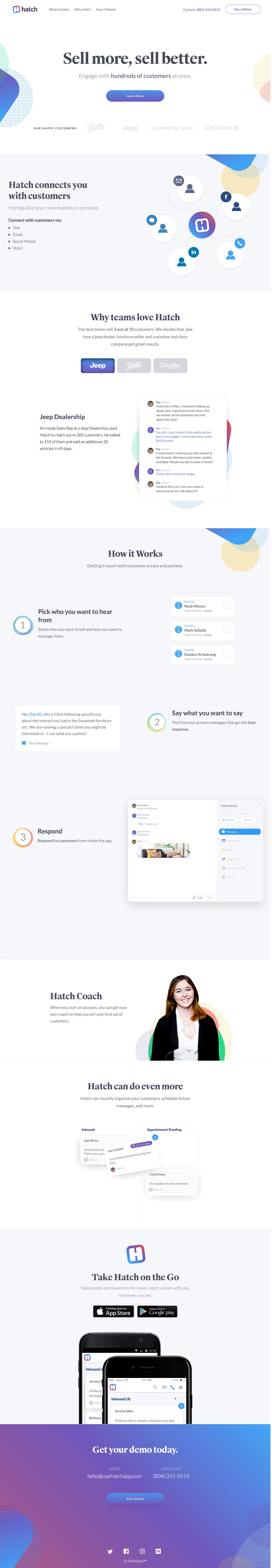 Hatch Landing Page Example: Stop letting sales slip through the cracks. Increase sales by using the best followup engagement platform on the planet.