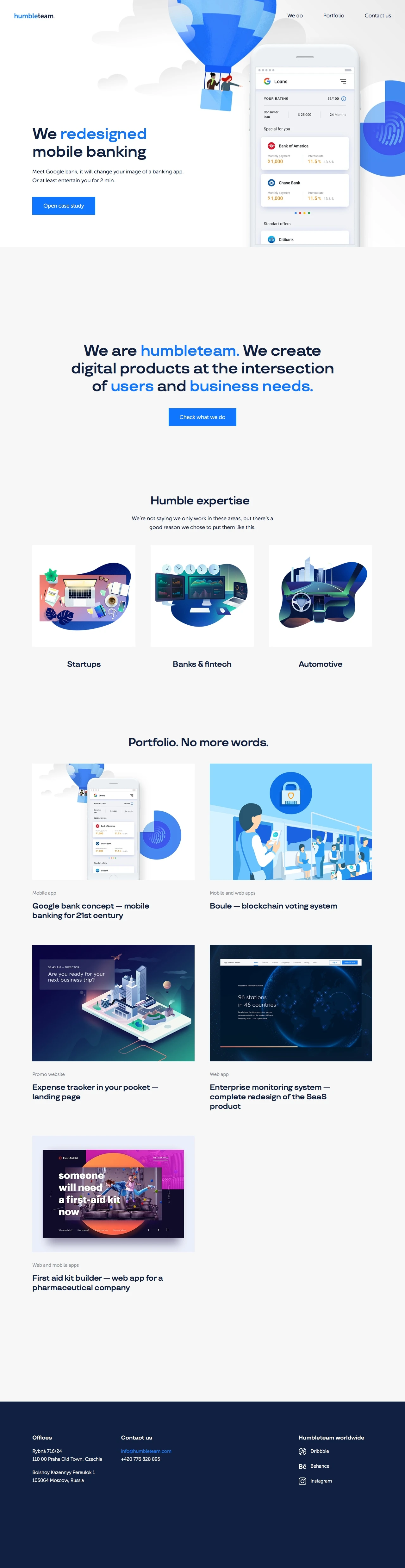 Humbleteam Landing Page Example: We are humbleteam. We create digital products at the intersection of users and business needs.