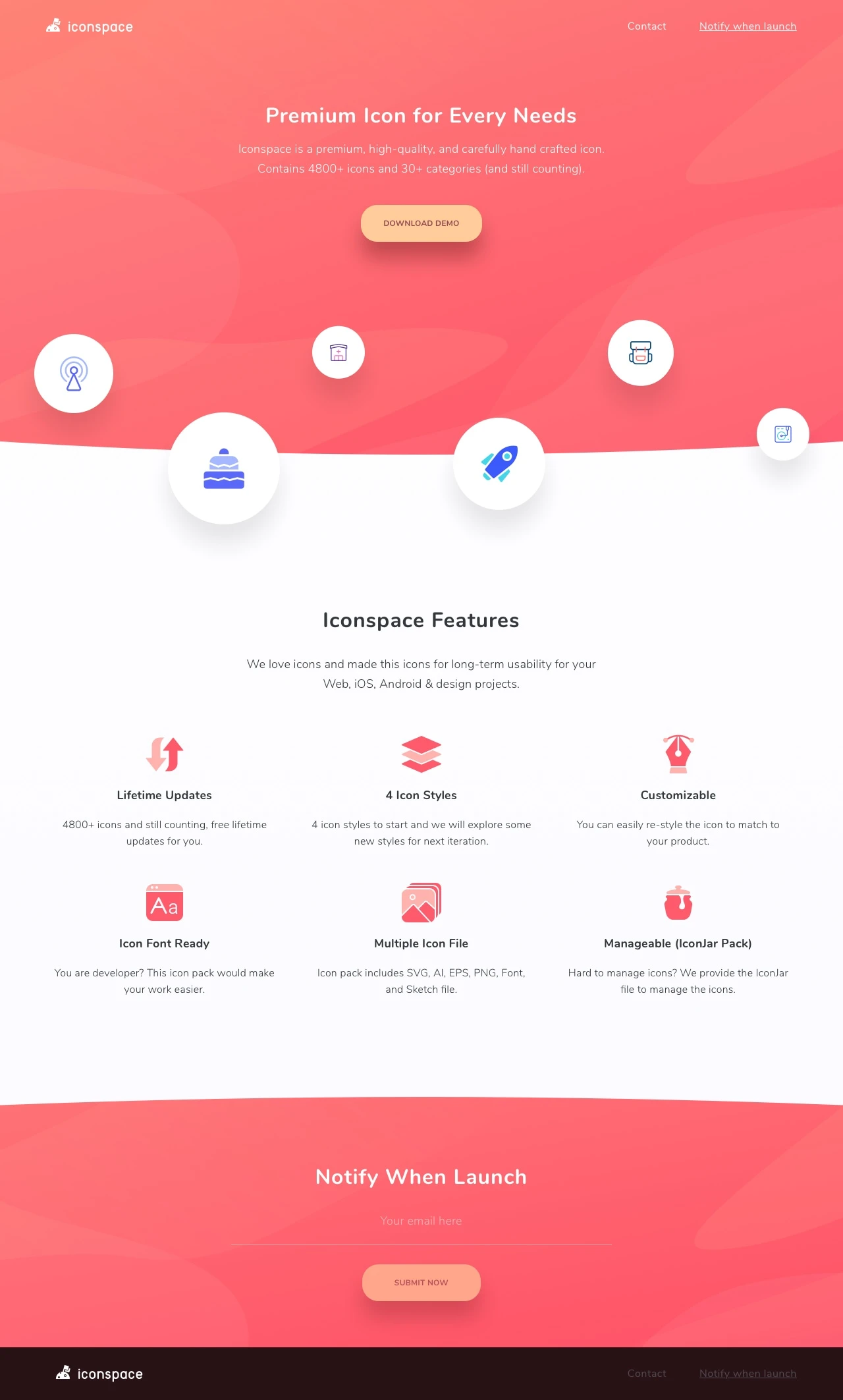 Iconspace Landing Page Example: Iconspace is a premium, high-quality, and carefully hand crafted icon. Contains 4800+ icons and 30+ categories (and still counting).