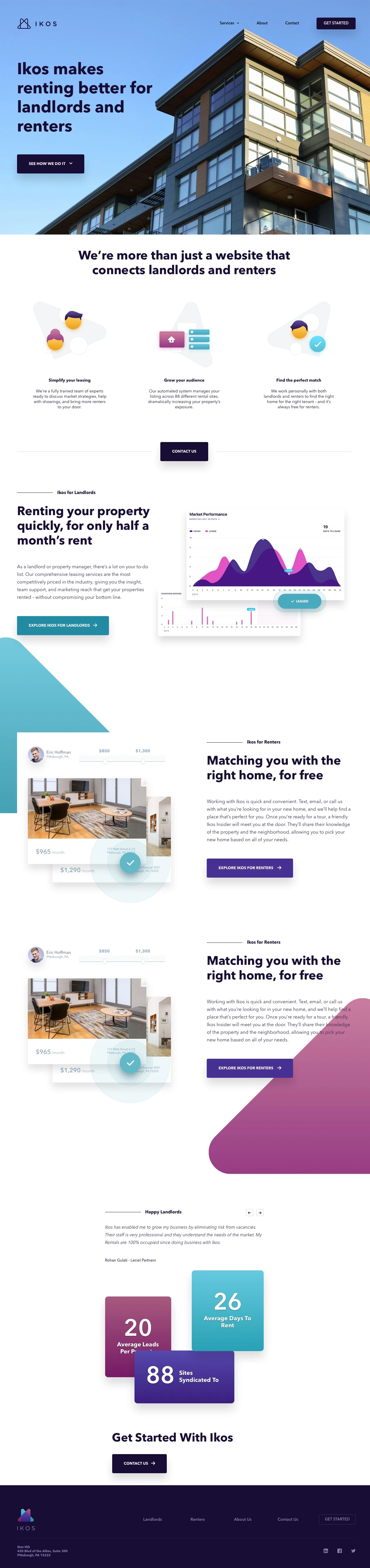 Ikos Landing Page Example: Ikos makes renting better for landlords and renters.