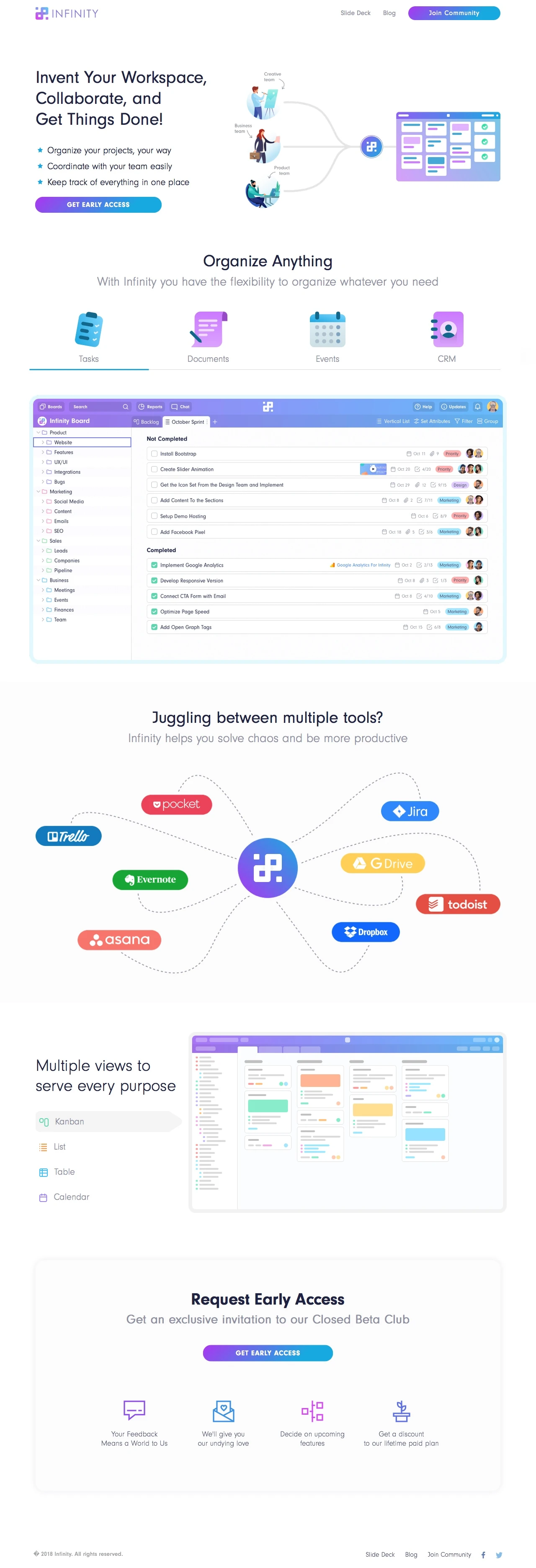 Infinity Landing Page Example: Invent Your Workspace, Collaborate, and Get Things Done!
