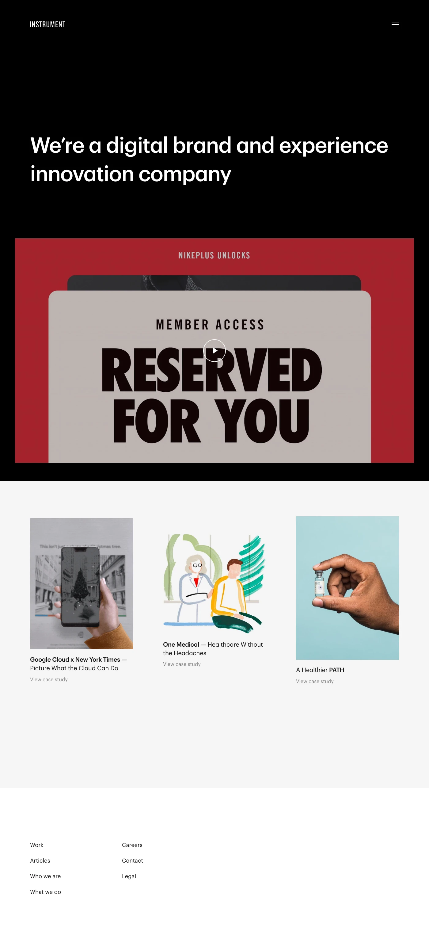 Instrument Landing Page Example: We’re an independent digital creative agency in Portland, Oregon. We build brands, experiences and campaigns for every screen.