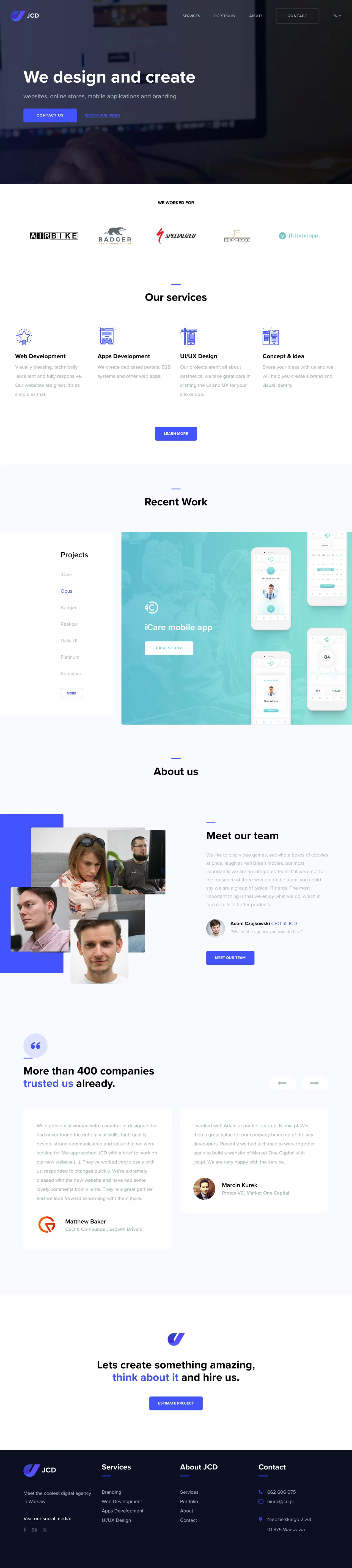 JCD.PL Landing Page Example: We design and create websites, online stores, mobile applications and branding.