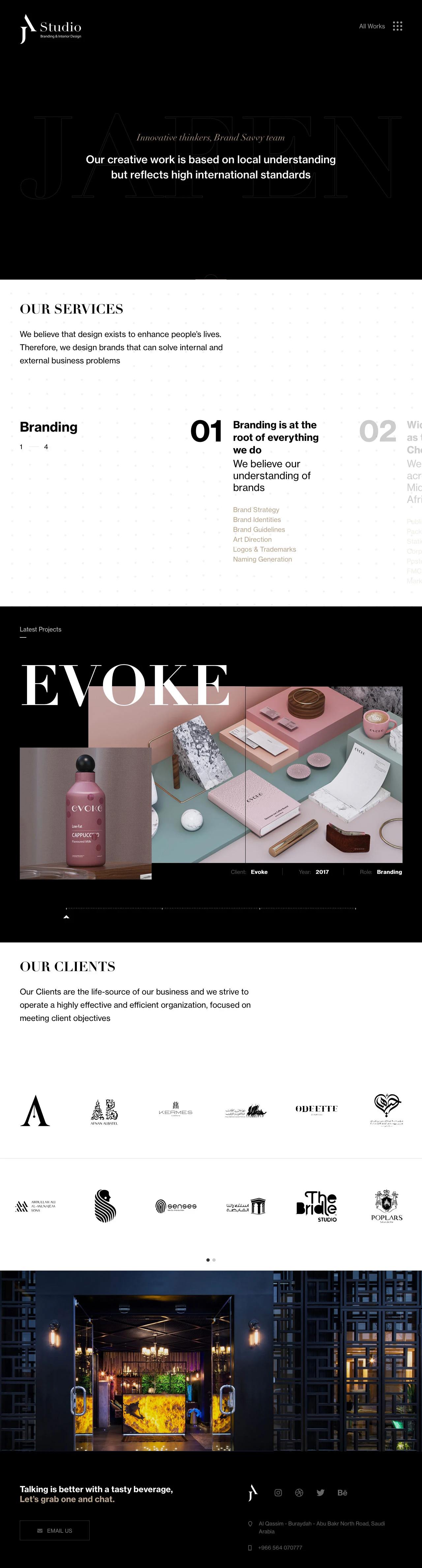 Jafen Art Landing Page Example: AJ is a design studio driven by the creation of unique, distinctive and memorable brand communication.