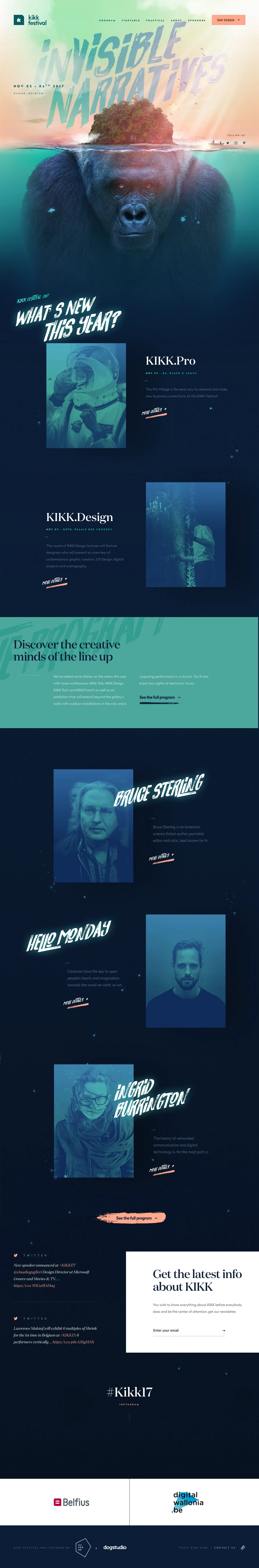 KIKK Festival Landing Page Example: KIKK Festival is a mix of technology, visual arts, music, Architecture, design and interactive media.