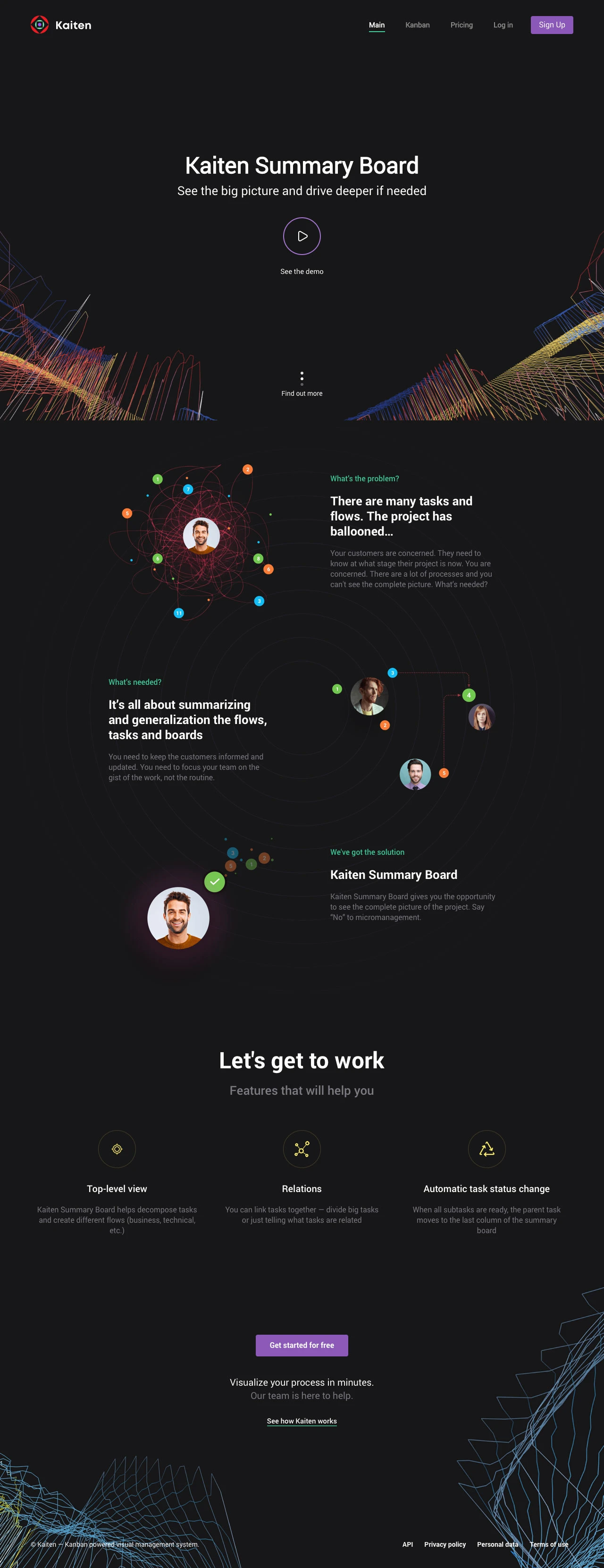 Kaiten Landing Page Example: Kanban powered visual management system