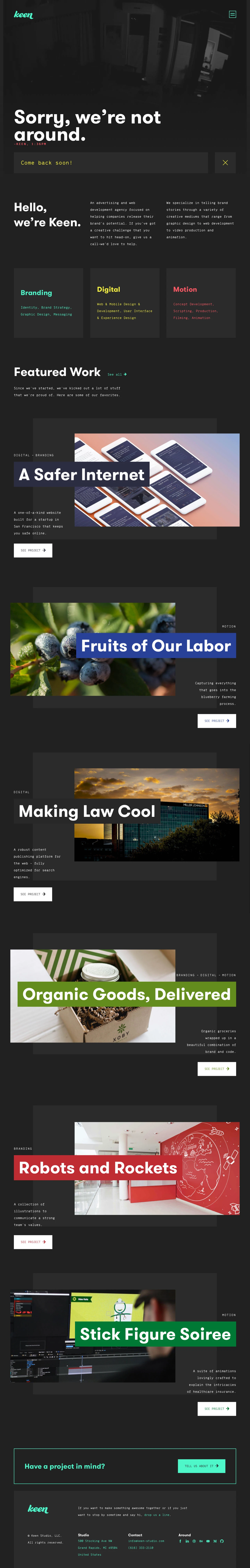 Keen Studio Landing Page Example: Keen Studio is a branding, graphic design and web development studio that strives to connect businesses with their customers in creative and cutting edge ways.