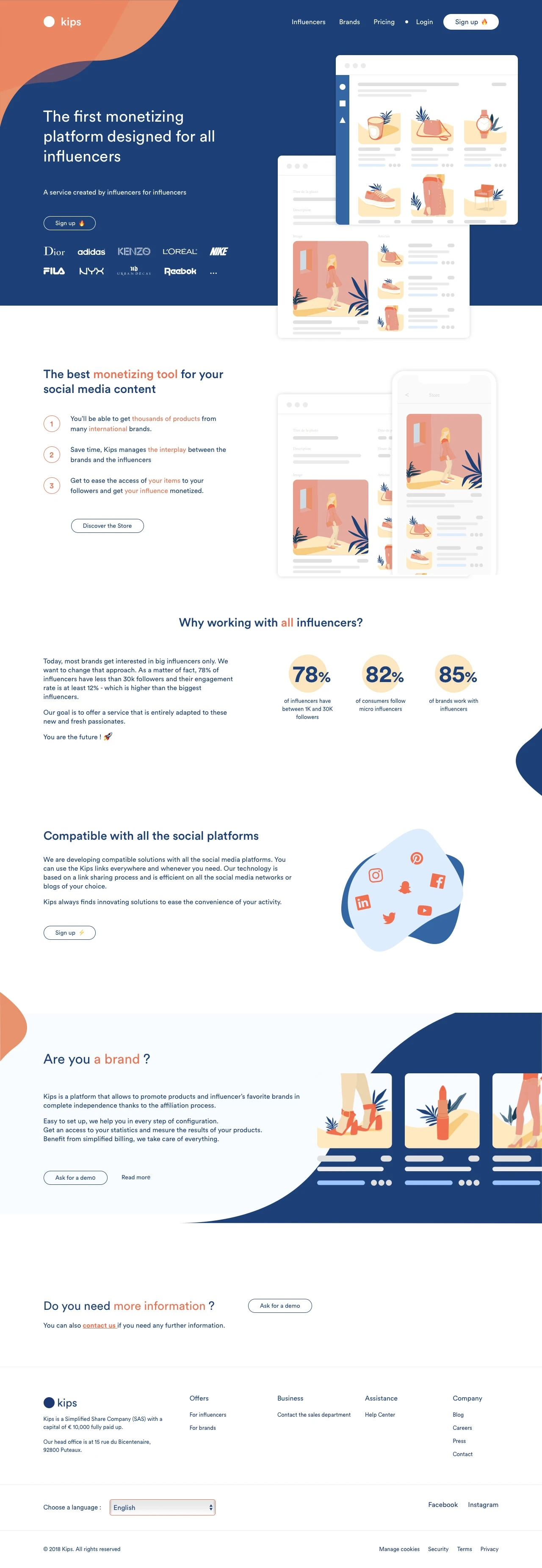 Kips Landing Page Example: The first monetizing platform designed for all influencers