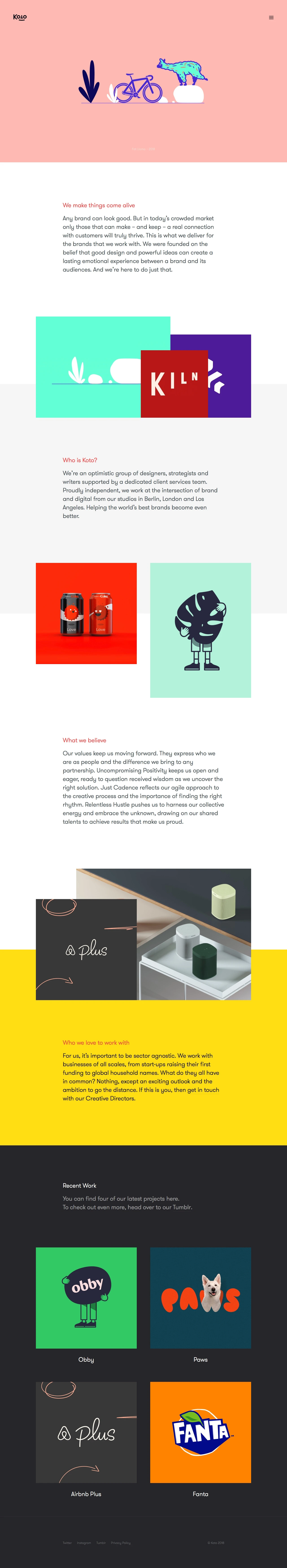 Koto Landing Page Example: Understanding the essence of brand. We make things come alive.