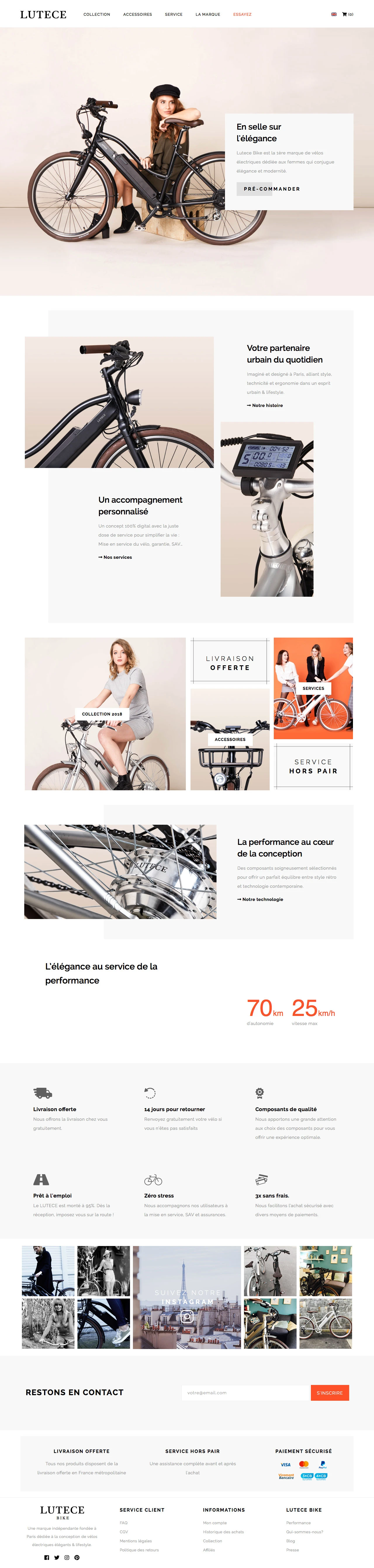 LUTECE Landing Page Example: LUTECE Bike is the first brand of electric bikes dedicated to women that combines elegance and modernity.