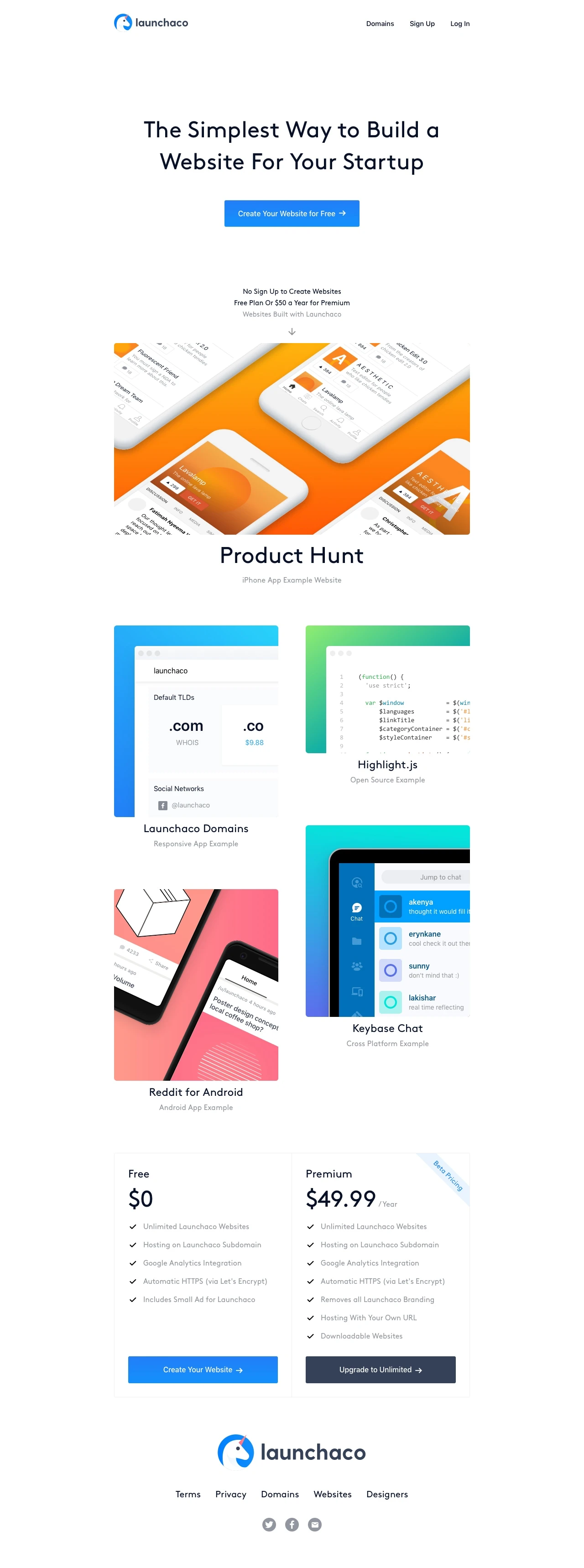 Launchaco Landing Page Example: Launchaco helps startups & companies create beautiful websites for free.