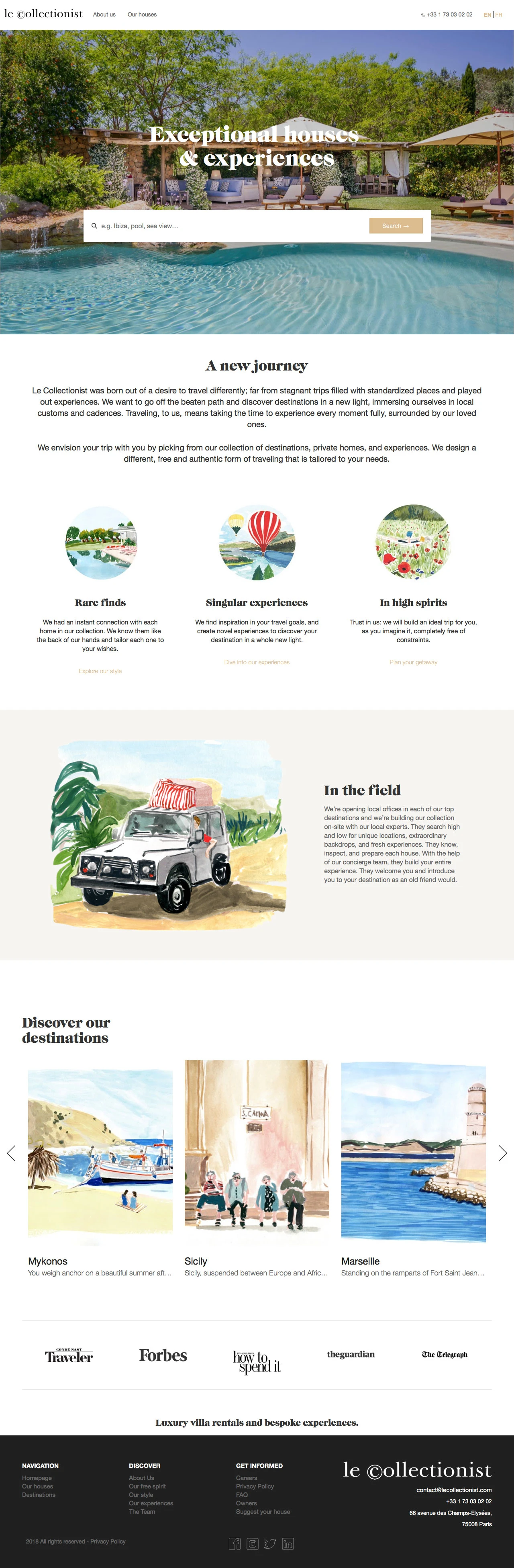 Le Collectionist Landing Page Example: Luxury villas rentals and bespoke experiences. Discover our collection of places, homes, experiences, and destinations. It is a collection which we pick from to
