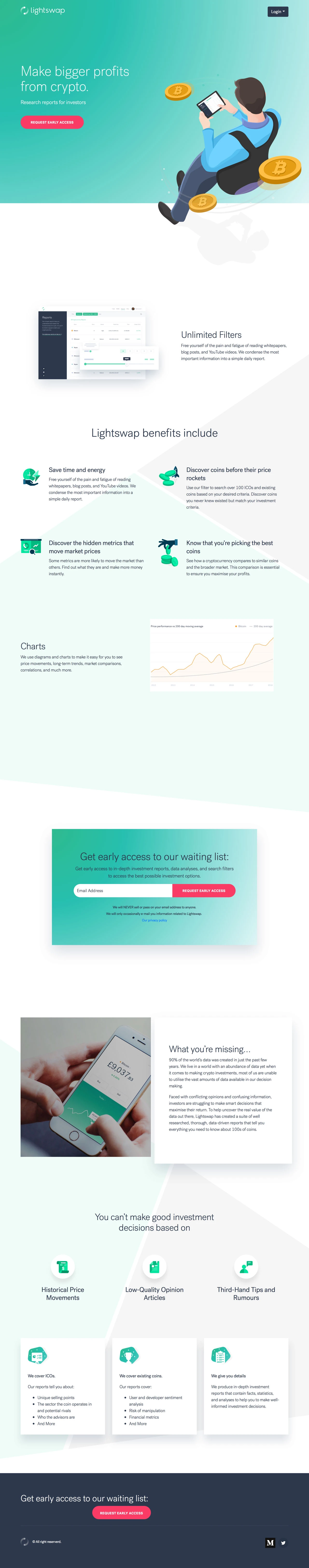 Lightswap Landing Page Example: Cryptocurrency research reports to help you make more money.