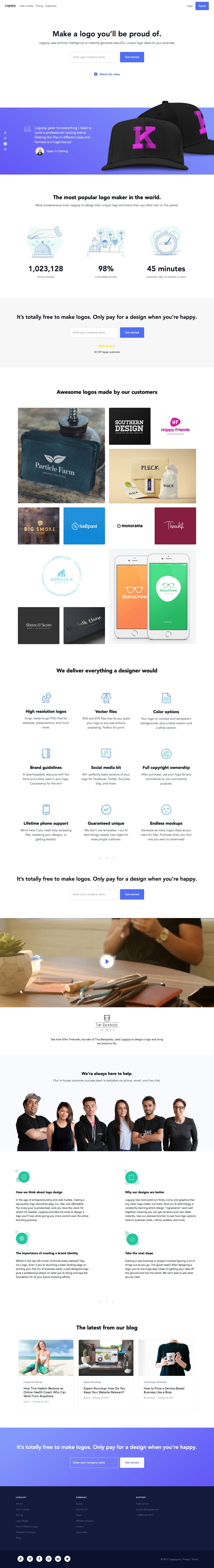 Logojoy Landing Page Example: Logojoy uses artificial intelligence to instantly generate beautiful, unique logo ideas for your business.