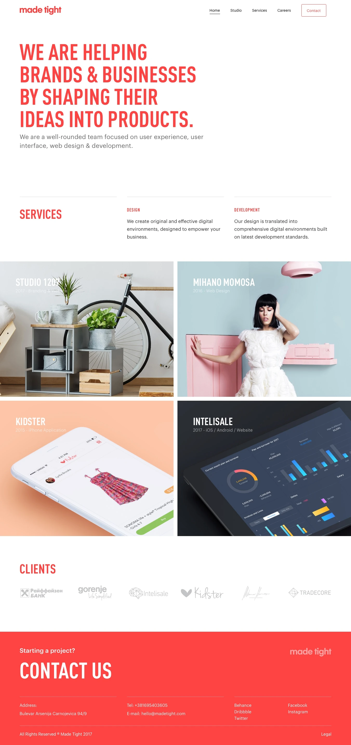 Made Tight Landing Page Example: We Help Brands & Businesses by Translating Their Needs in Extraordinary Customer Experiences