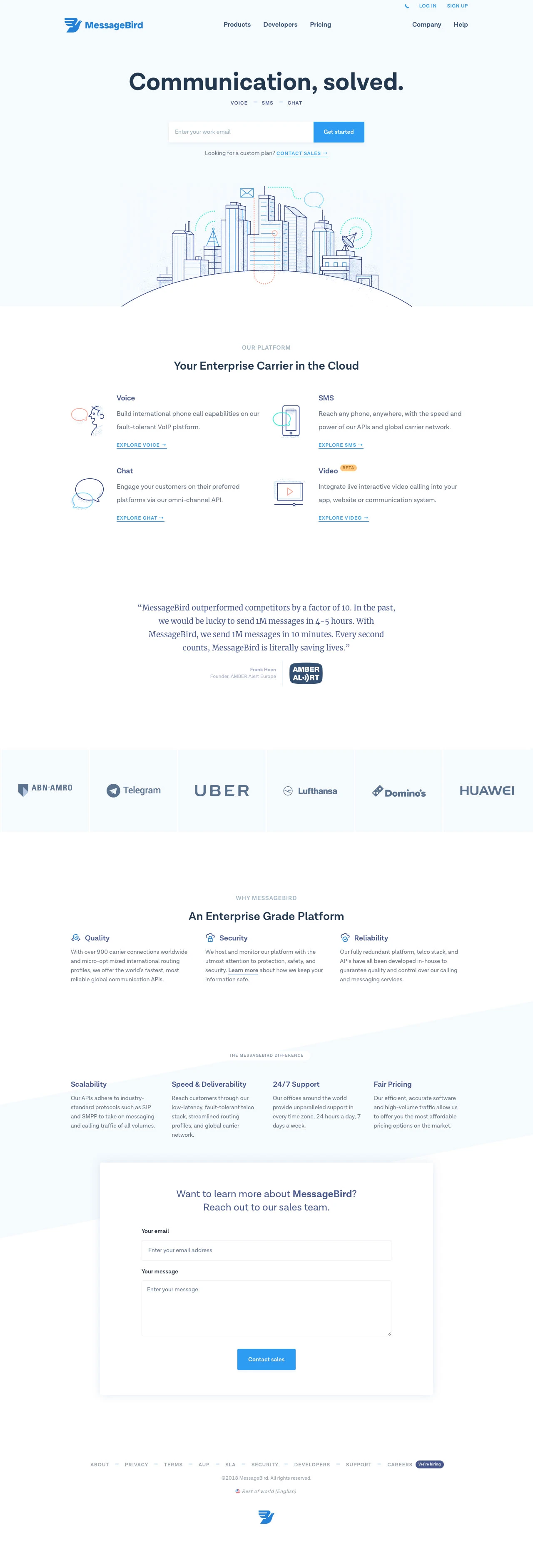 MessageBird Landing Page Example: Your Enterprise Carrier in the Cloud