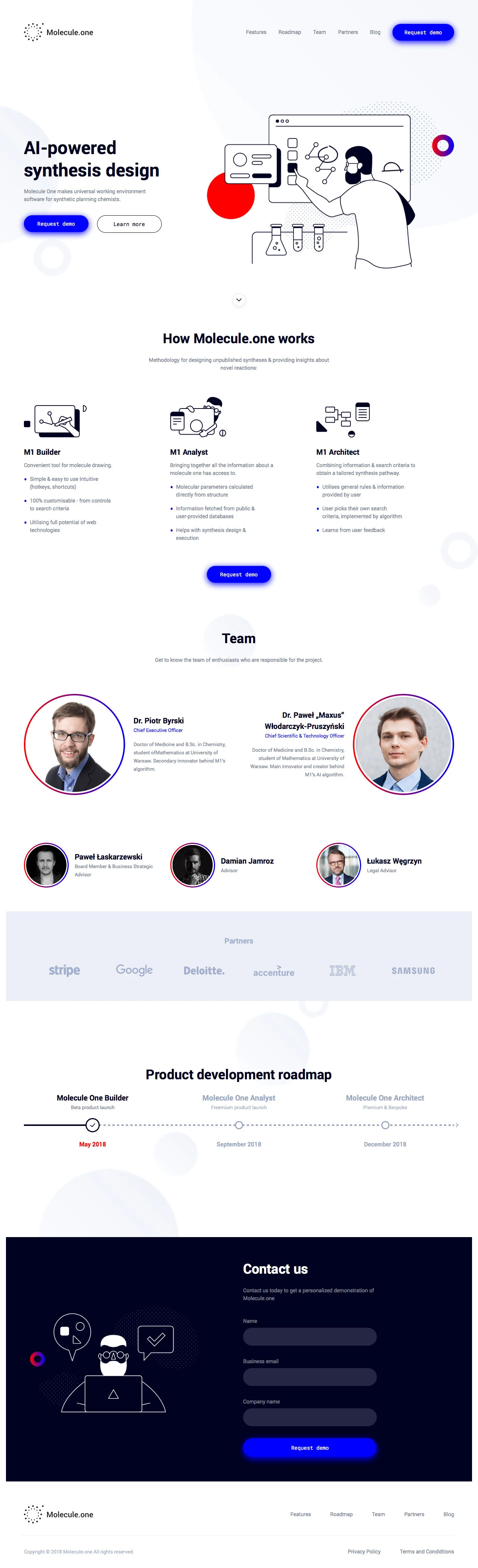 Molecule One Landing Page Example: Molecule One makes universal working environment software for synthetic planning chemists.