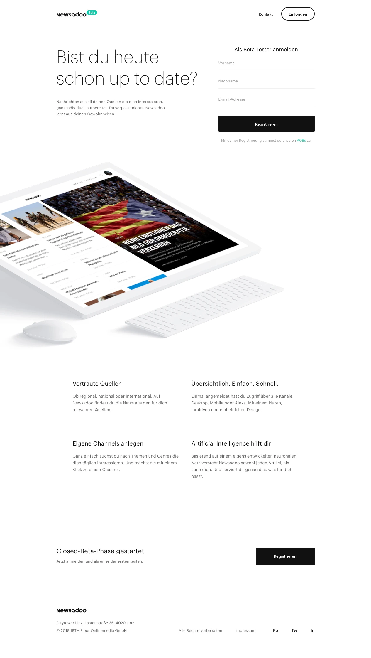 Newsadoo Landing Page Example: Messages from all your sources that interest you, individually prepared.
