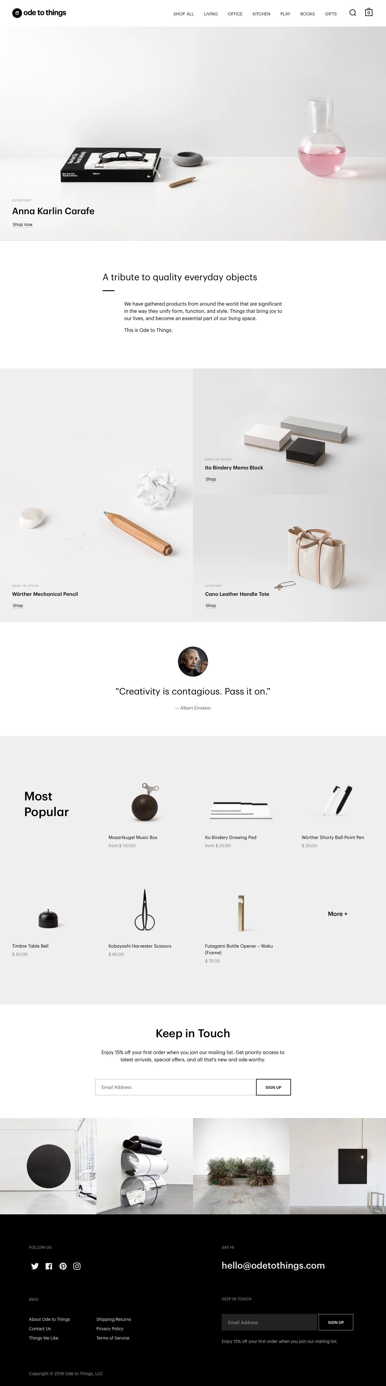 Ode to Things Landing Page Example: Ode to Things is a curated microstore featuring well-designed, quality lifestyle objects.