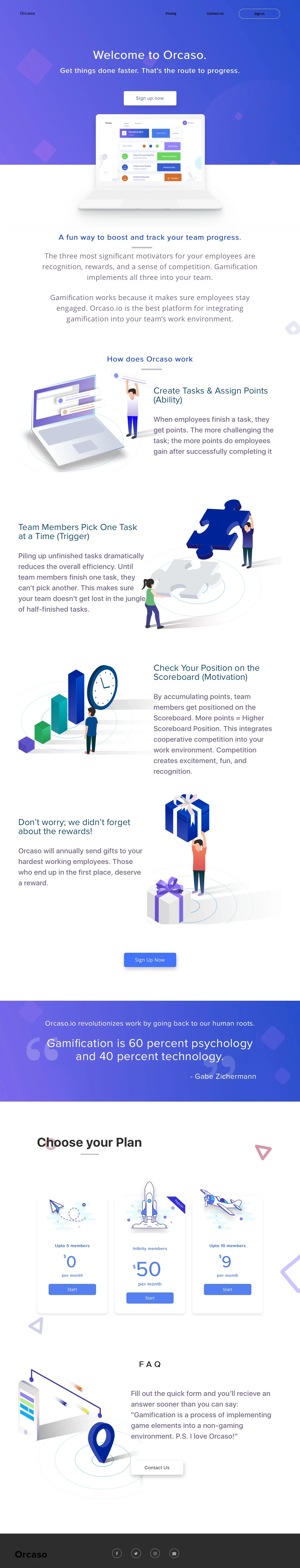 Orcaso Landing Page Example: Work is now gamified. Achieve greatness through orcaso.io, the simplest project management/team collaboration tool.