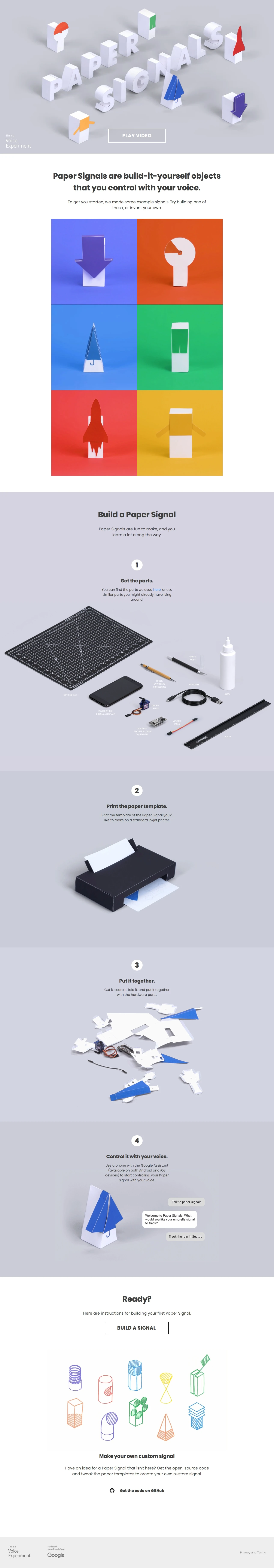 Paper Signals Landing Page Example: Paper Signals are build-it-yourself objects that you control with your voice.