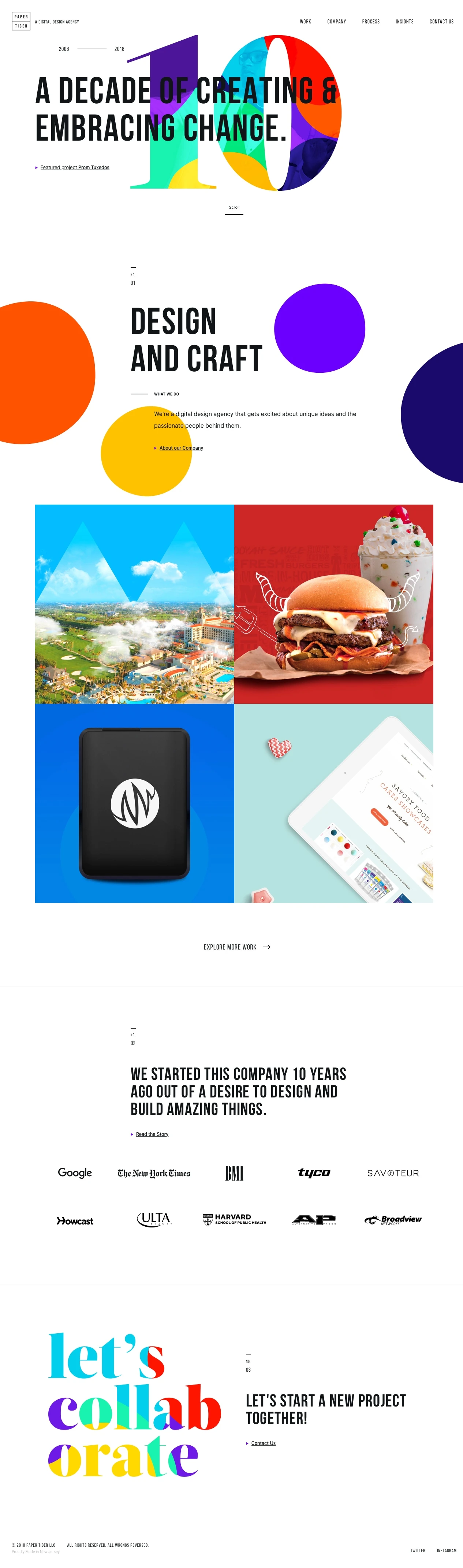 Paper Tiger Landing Page Example: We're a web and app design agency that gets excited about unique ideas and the passionate people behind them.