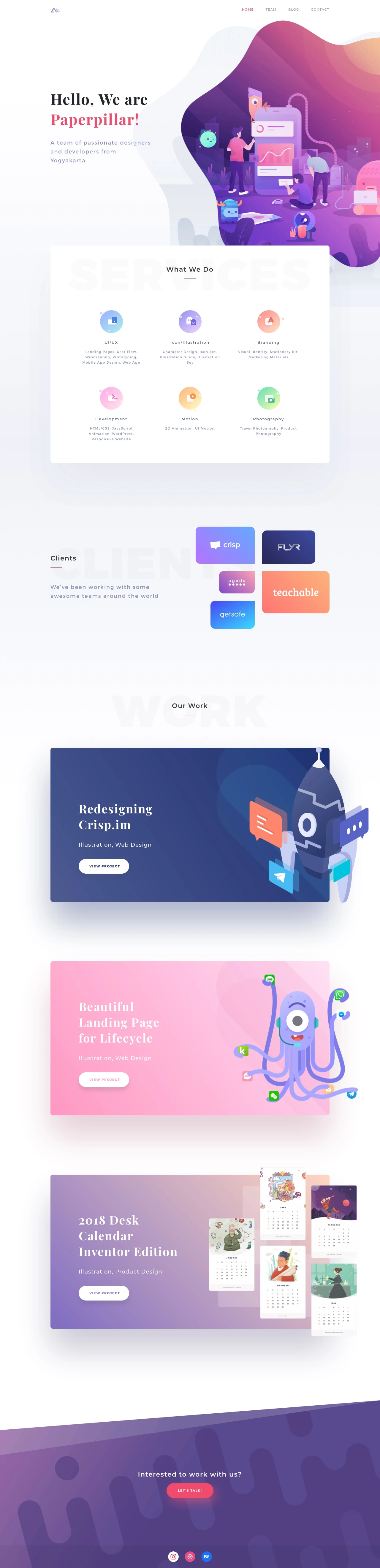 Paperpillar Landing Page Example: A team of passionate designers and developers from Yogyakarta