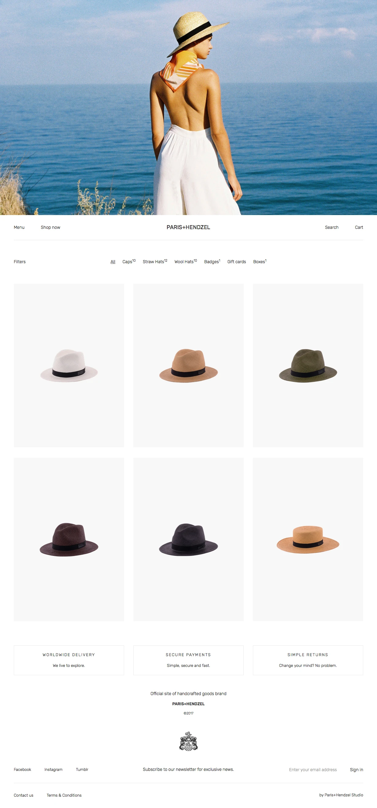 Paris+Hendzel Landing Page Example: Official site of handcrafted goods brand Paris+Hendzel.