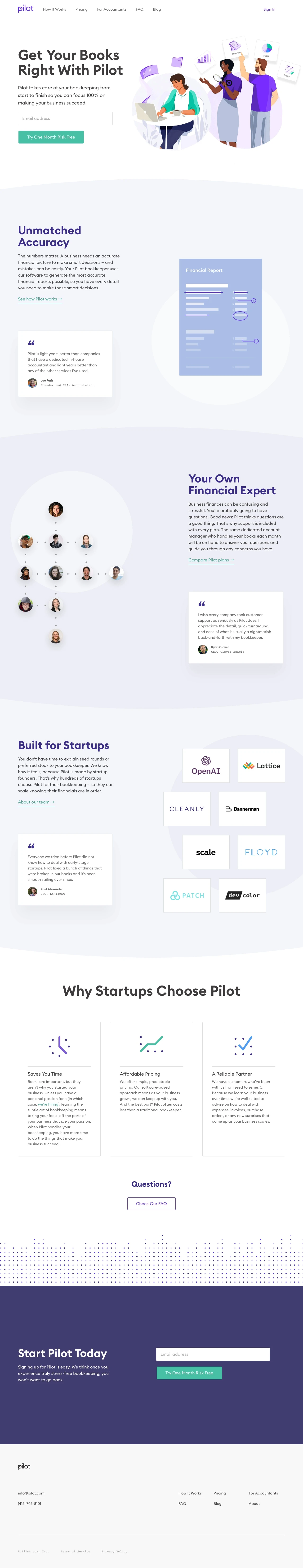 Pilot Landing Page Example: Pilot takes care of your bookkeeping from start to finish so you can focus 100% on making your business succeed.